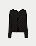 Ribbed V-Neck Button Front Cardigan