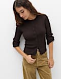 Ribbed Slim Fit Cropped Cardigan with Wool