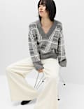 Checked V Neck Relaxed Jumper With Wool