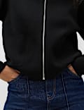 Rayon Rich Funnel Neck Zip Up Pocket Detail Knitted Jacket