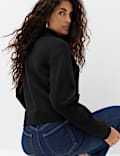 Rayon Rich Funnel Neck Zip Up Pocket Detail Knitted Jacket