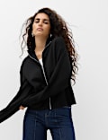 Rayon Rich Funnel Neck Zip Up Pocket Detail Knitted Jacket