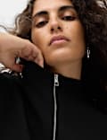 Rayon Rich Funnel Neck Zip Up Pocket Detail Knitted Jacket