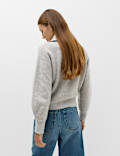 Textured Funnel Neck Relaxed Cardigan With Wool