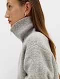 Textured Funnel Neck Relaxed Cardigan With Wool