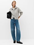 Textured Funnel Neck Relaxed Cardigan With Wool