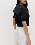 Cotton Blend Sailor Collared Cardigan