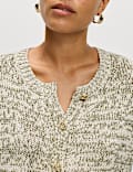 Cotton Blend Metallic Button Front Short Sleeve Cardigan