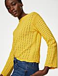 Cotton Rich Textured Crew Neck Jumper