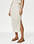 Cotton Rich Textured Knitted Midi Skirt