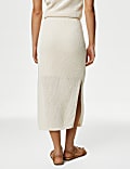 Jupe midi en maille de coton &agrave; motif textur&eacute;