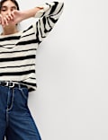 Cotton Rich Striped Crew Neck Fitted Jumper