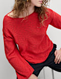 Cotton Blend Textured Crew Neck Jumper