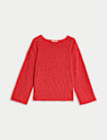Cotton Blend Textured Crew Neck Jumper