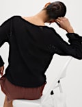 Cotton Blend Textured Crew Neck Jumper
