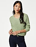 Cotton Rich Textured V-Neck Jumper