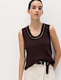 Cotton Rich Chain Trim Knitted Vest