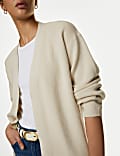 Cotton Rich Ribbed V-Neck Edge to Edge Cardigan