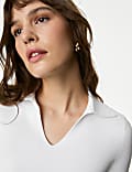 Cotton Rich Ribbed Collared Knitted Top
