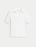 Cotton Rich Ribbed Collared Knitted Top