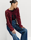 Pure Cotton Tie Fastening Cropped Cardigan