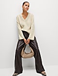 Cotton Rich Textured V-Neck Slub Jumper