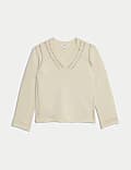 Cotton Rich Textured V-Neck Slub Jumper