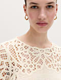 Lace Detail Knitted Top With Cotton
