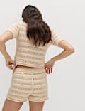 Cotton Blend Tie Front Knitted Shorts