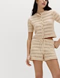 Cotton Blend Tie Front Knitted Shorts