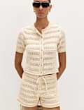Cotton Blend Tie Front Knitted Shorts