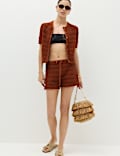 Cotton Blend Tie Front Knitted Shorts