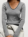Embellished Scoop Neck Knitted Top
