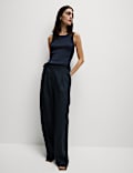 Ribbed Crew Neck Fitted Knitted Vest
