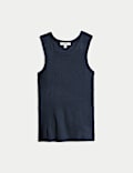 Ribbed Crew Neck Fitted Knitted Vest