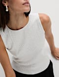 Metallic Ribbed Crew Neck Cropped Vest Top