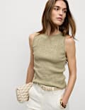Metallic Ribbed Crew Neck Cropped Vest Top