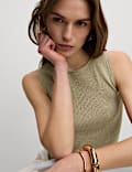 Metallic Ribbed Crew Neck Cropped Vest Top