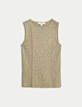 Metallic Ribbed Crew Neck Cropped Vest Top