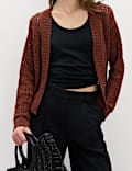 Cotton Blend Open Stitch Relaxed Cropped Cardigan