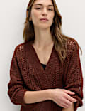 Cotton Blend Open Stitch Relaxed Cropped Cardigan