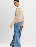 Cotton Blend Open Stitch Relaxed Cropped Cardigan