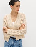 Cotton Blend Open Stitch Relaxed Cropped Cardigan