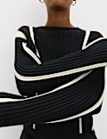 Cotton Rich Striped Ribbed Relaxed Jumper