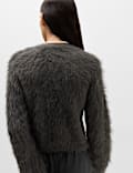 Textured Button Front Slim Cropped Cardigan