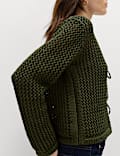 Textured Tie Front Slim Fit Cropped Cardigan