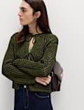 Textured Tie Front Slim Fit Cropped Cardigan