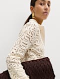 Cotton Rich Textured Cropped Knitted Jacket