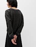 Ribbed V-Neck Double Layer Jumper with Wool