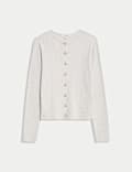 Metallic Crew Neck Slim Fit Cardigan